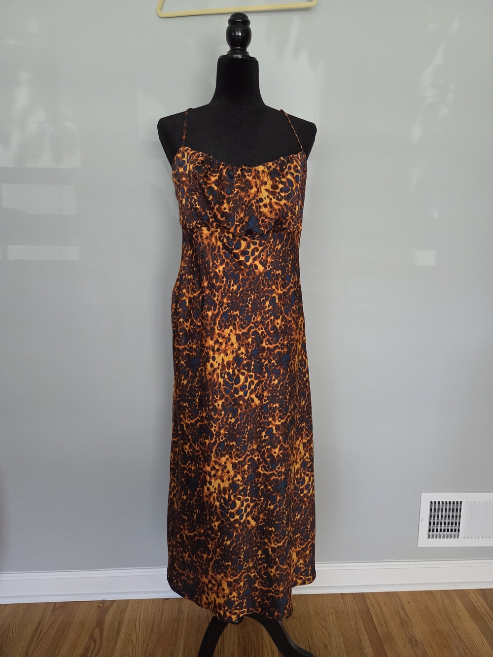 Zara Orange and Black Leopard-Print Midi Slip Dress